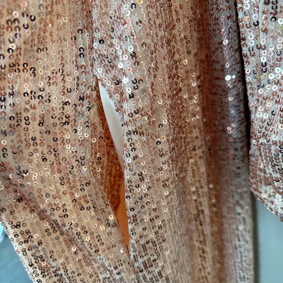 Mare Mare Anthropologie NWT Sequin Longline Duster Cardigan Sequin Rose Gold XS - Picture 9 of 15